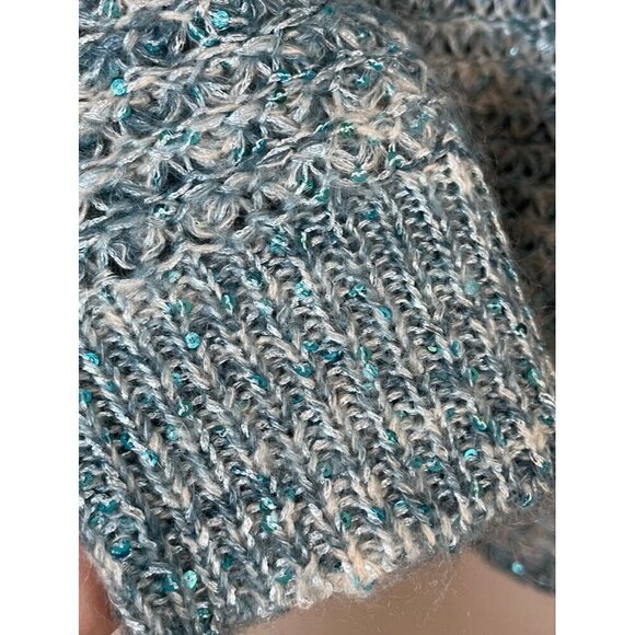 Chicos Sweater Women L Blue Cowl Neck Pullover Knit Sequin Tunic Festive Neutral - Picture 3 of 12